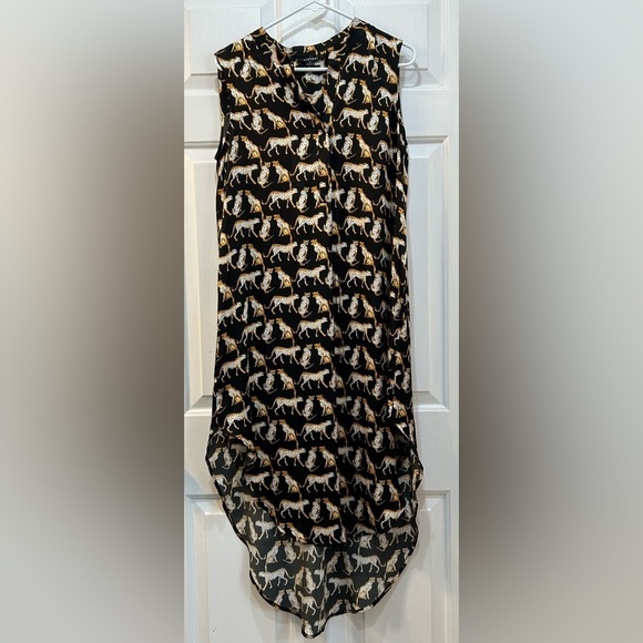 Sleeveless 100% Silk Dress Printed Leopard Cheetah Jaguar Cat Lady High Low Sz M - Picture 1 of 9